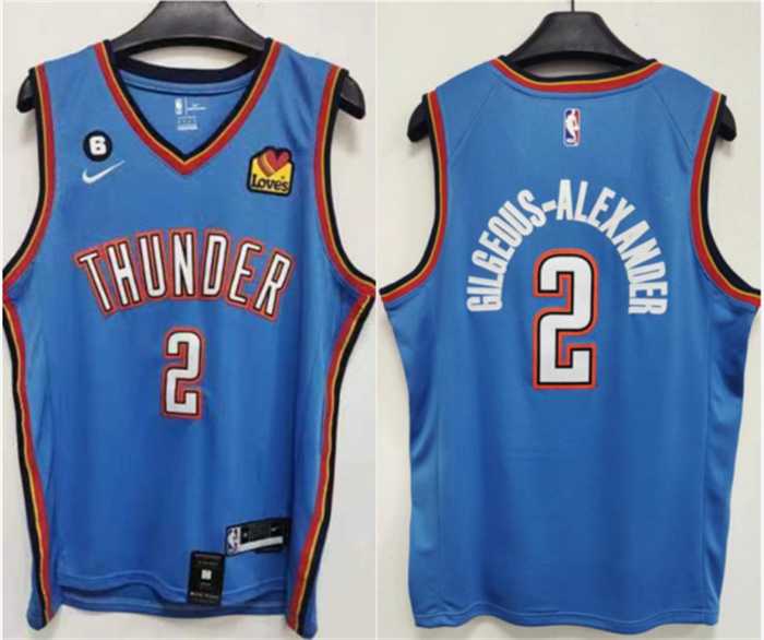 Men%27s Oklahoma City Thunder #2 Shai Gilgeous-Alexander Blue With NO.6 Patch Stitched Jersey